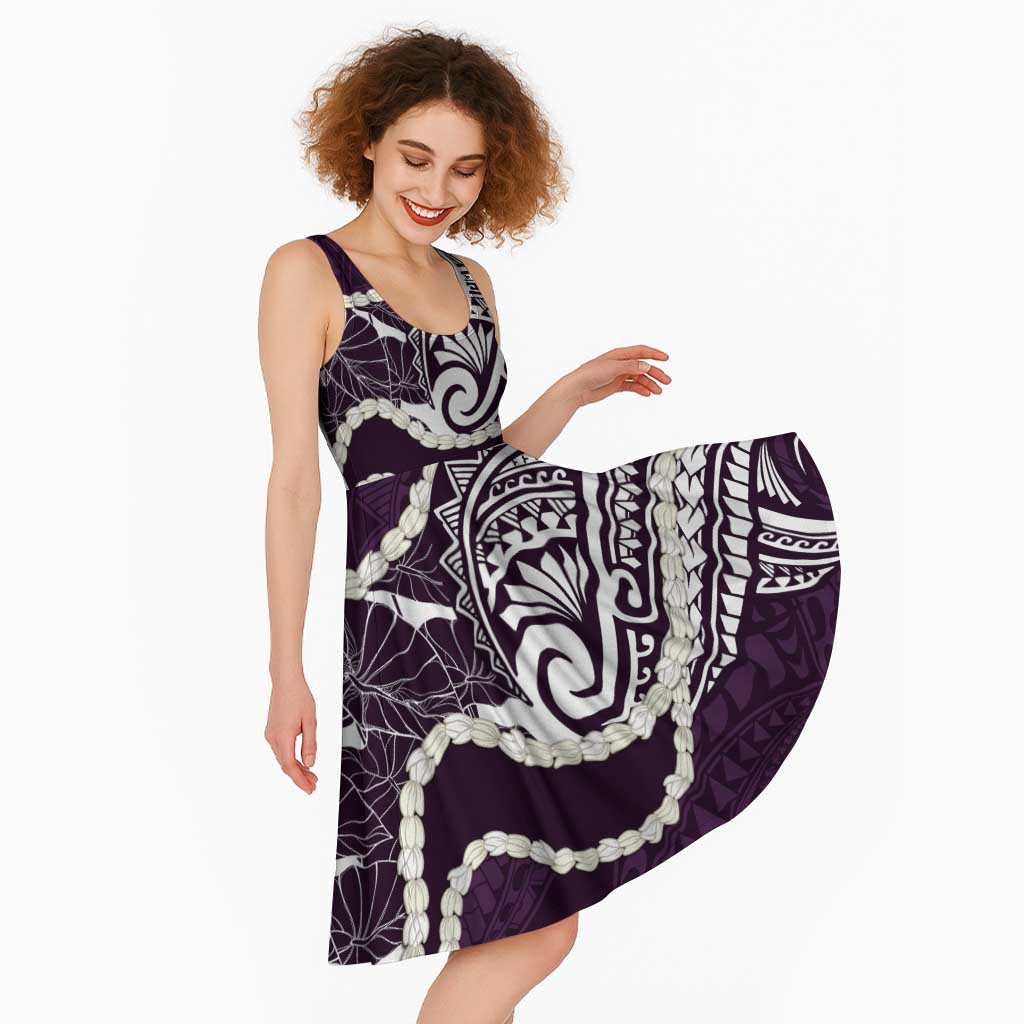 Aloha Hawaii Kalo Pikake Lei Midi Dress Chest Tattoo Purple Hawaiian Pattern LT14 - Polynesian Pride