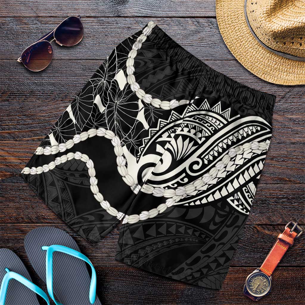 Aloha Hawaii Kalo Pikake Lei Shorts for Men Chest Tattoo Black Hawaiian Pattern
