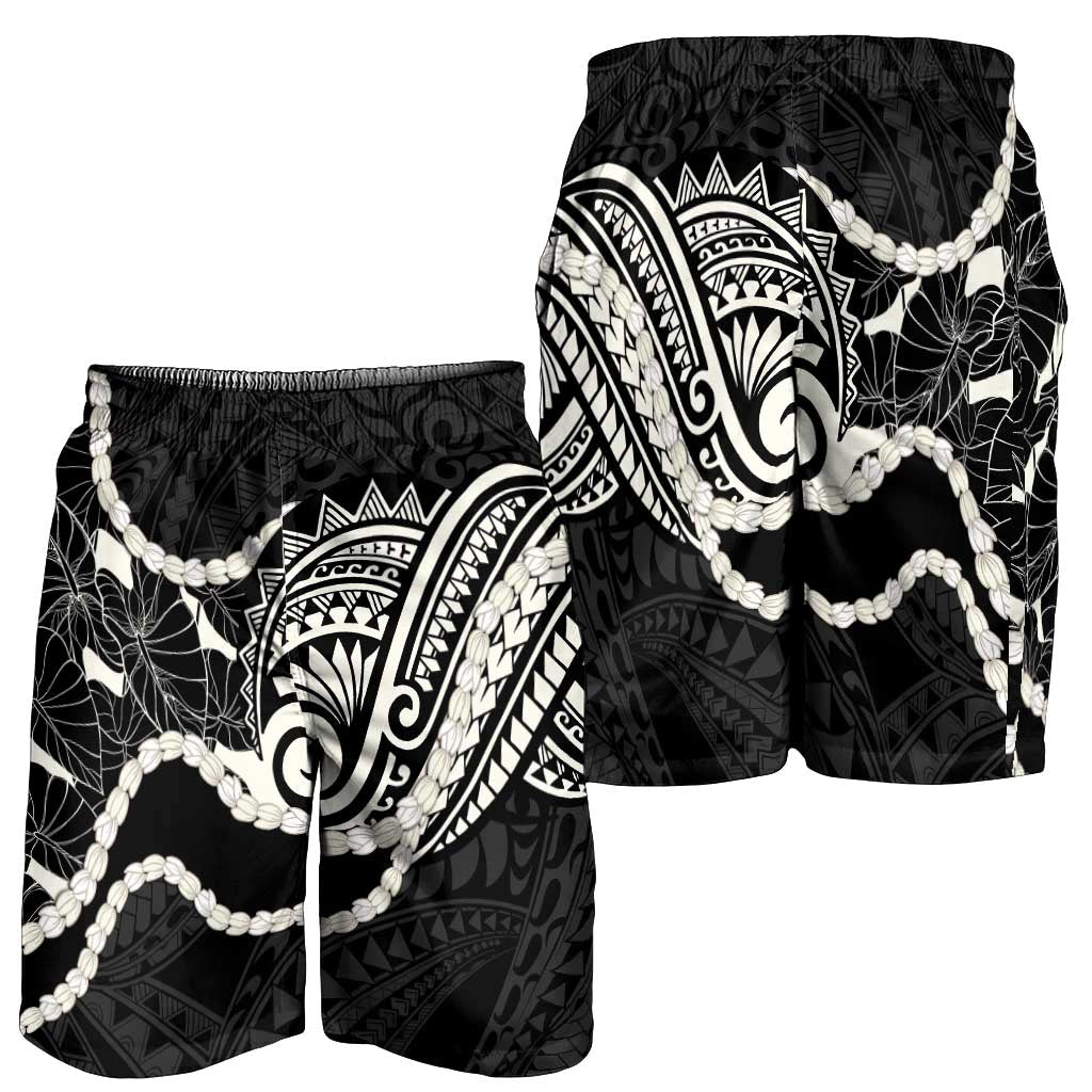 Aloha Hawaii Kalo Pikake Lei Shorts for Men Chest Tattoo Black Hawaiian Pattern