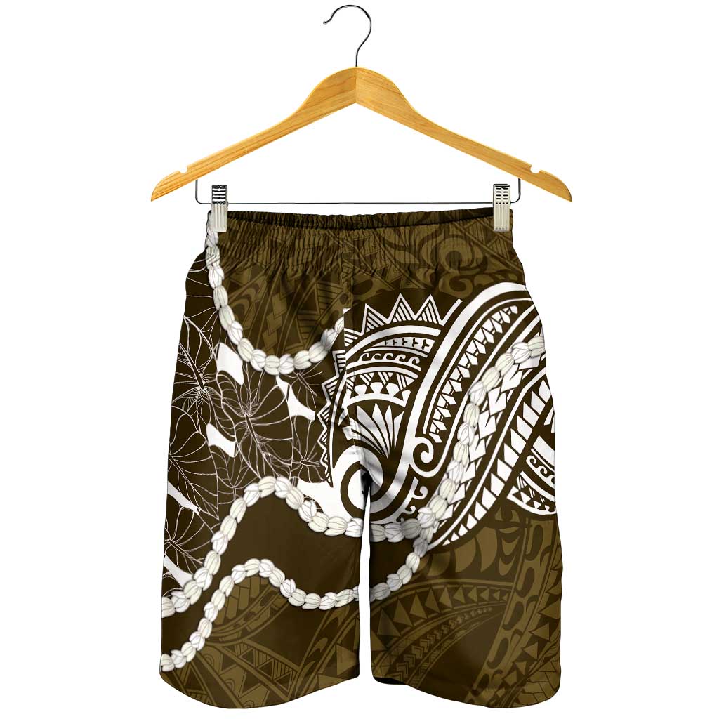 Aloha Hawaii Kalo Pikake Lei Shorts for Men Chest Tattoo Gold Hawaiian Pattern