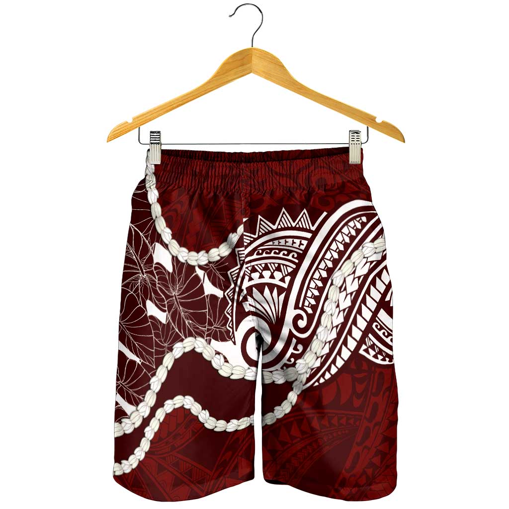 Aloha Hawaii Kalo Pikake Lei Shorts for Men Chest Tattoo Oxblood Hawaiian Pattern