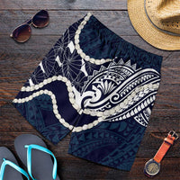 Aloha Hawaii Kalo Pikake Lei Shorts for Men Chest Tattoo Oxford Blue Hawaiian Pattern
