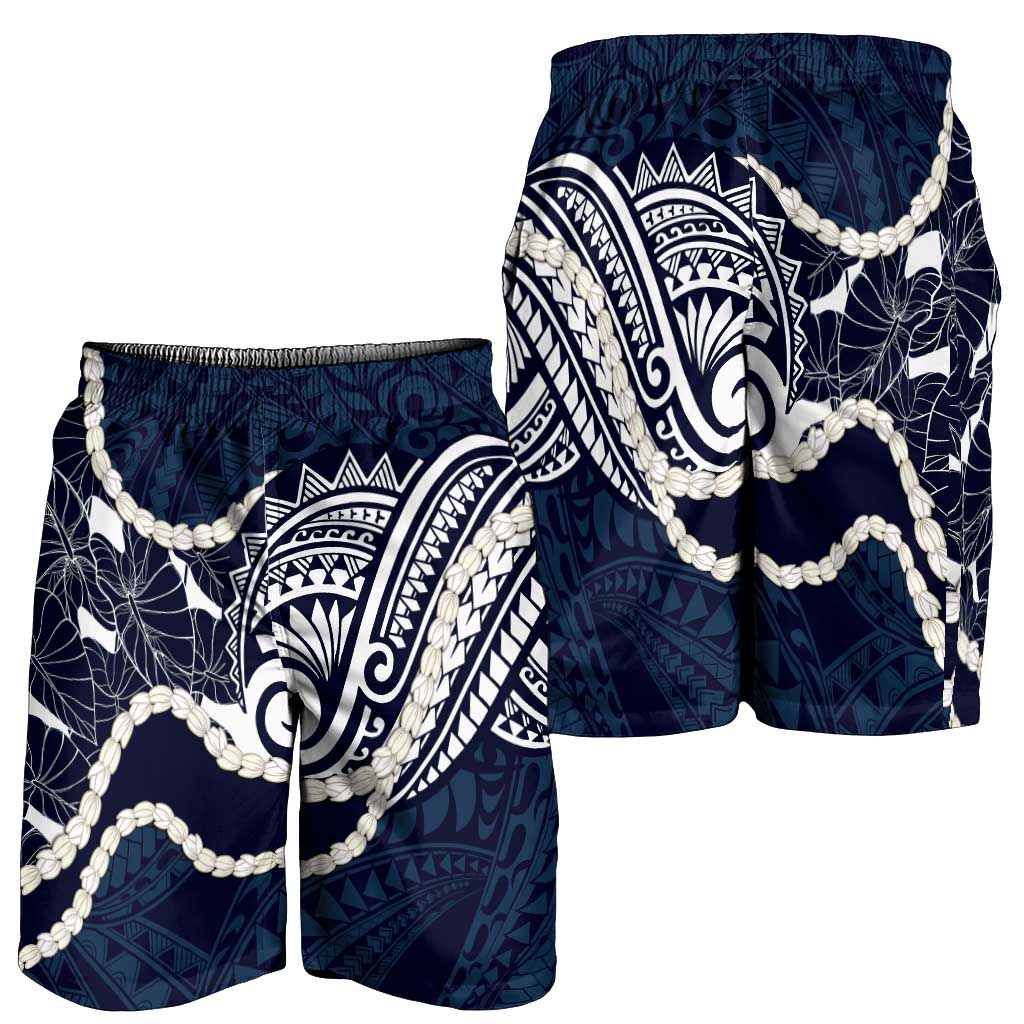 Aloha Hawaii Kalo Pikake Lei Shorts for Men Chest Tattoo Oxford Blue Hawaiian Pattern