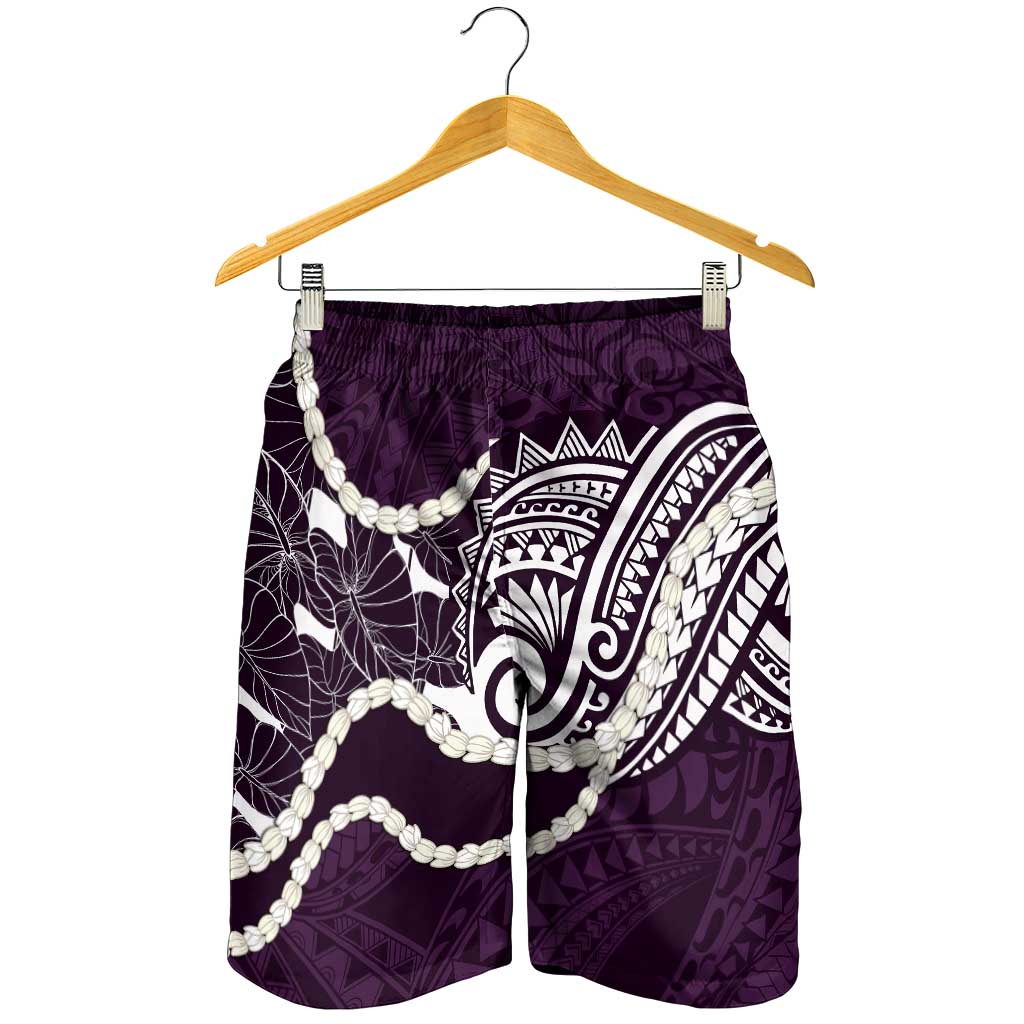 Aloha Hawaii Kalo Pikake Lei Shorts for Men Chest Tattoo Purple Hawaiian Pattern