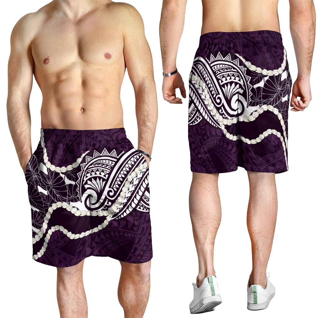 Aloha Hawaii Kalo Pikake Lei Shorts for Men Chest Tattoo Purple Hawaiian Pattern