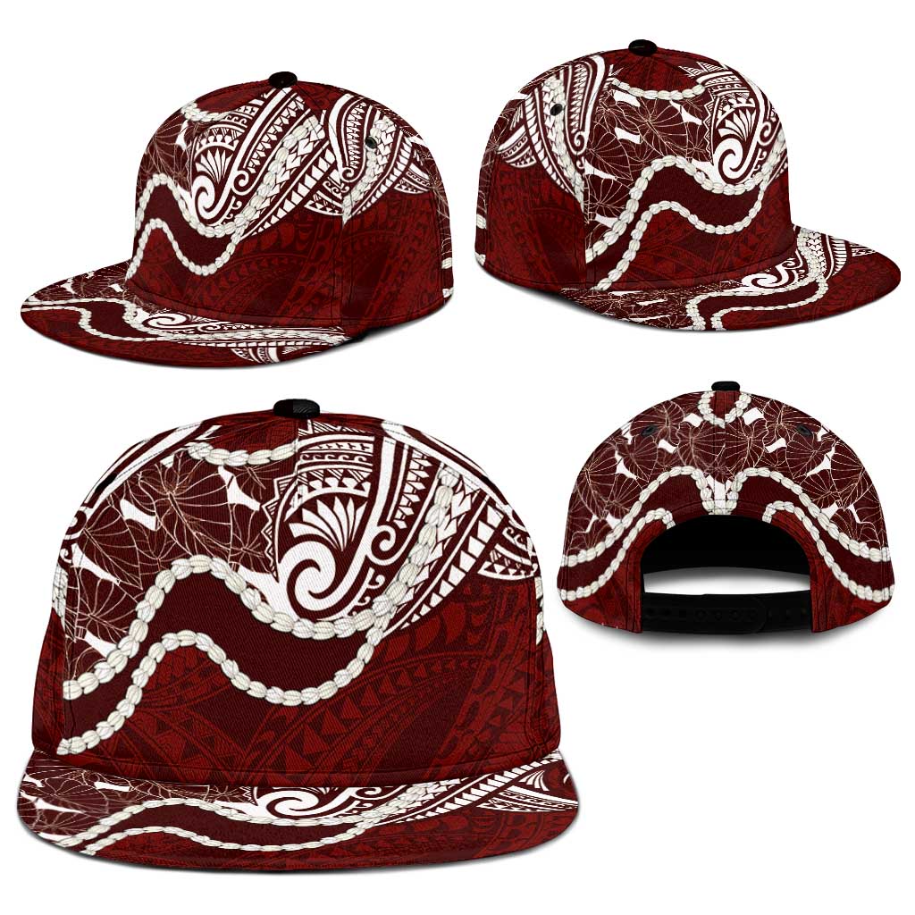 Aloha Hawaii Kalo Pikake Lei Snapback Cap Chest Tattoo Oxblood Hawaiian Pattern