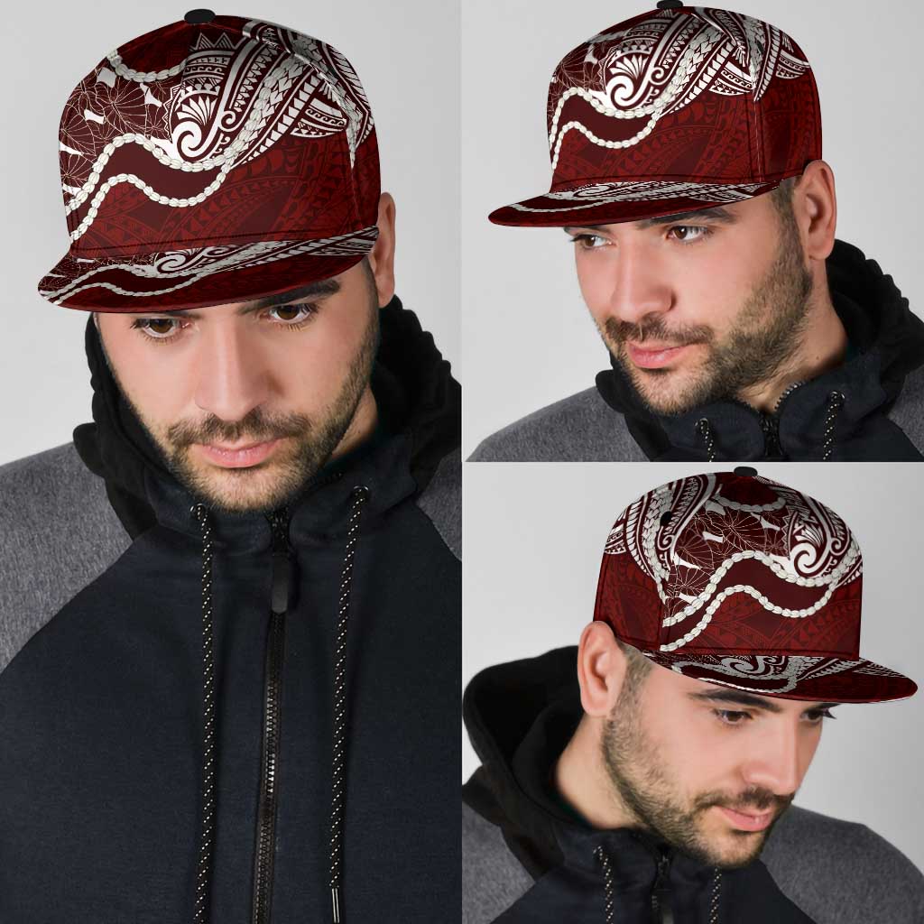 Aloha Hawaii Kalo Pikake Lei Snapback Cap Chest Tattoo Oxblood Hawaiian Pattern