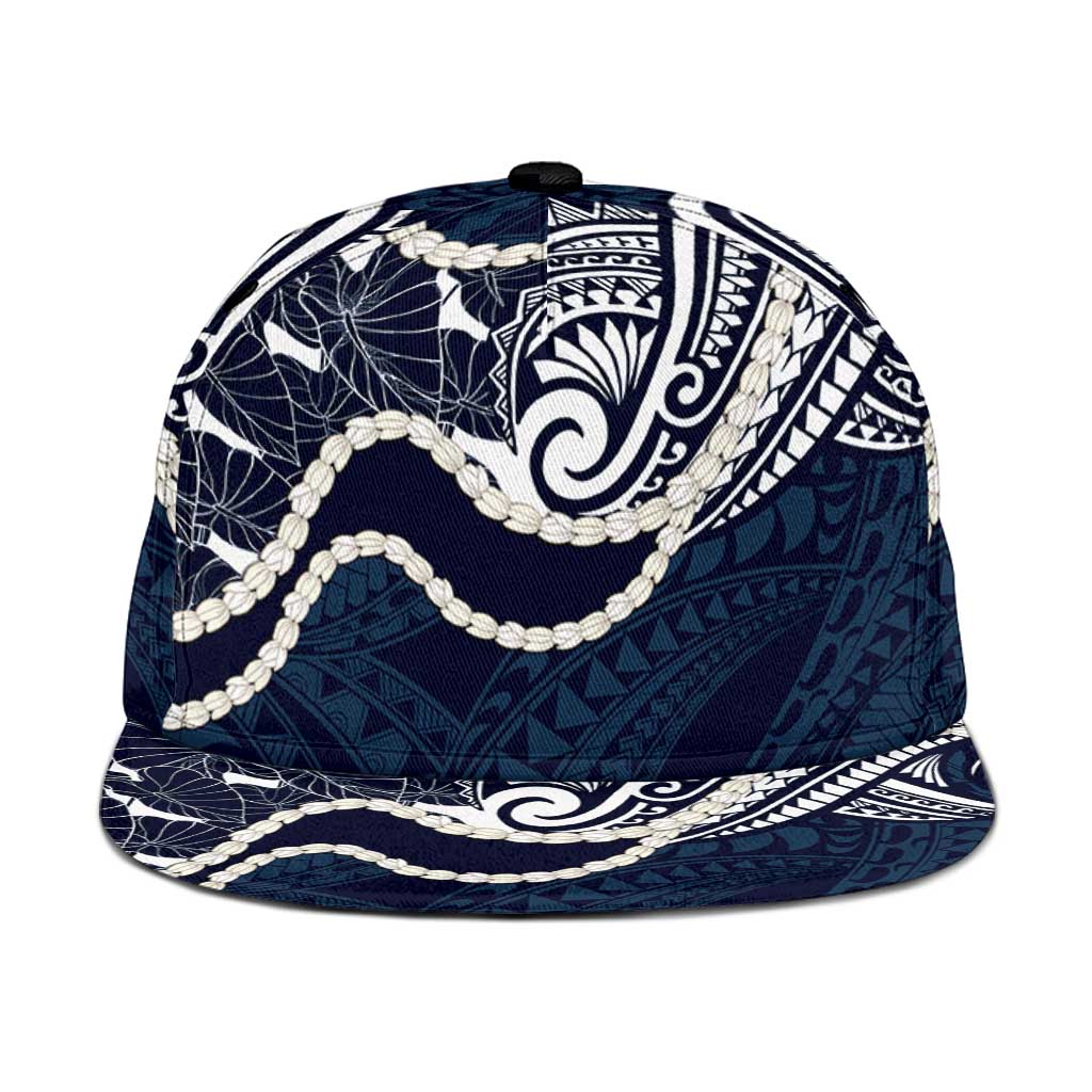Aloha Hawaii Kalo Pikake Lei Snapback Cap Chest Tattoo Oxford Blue Hawaiian Pattern