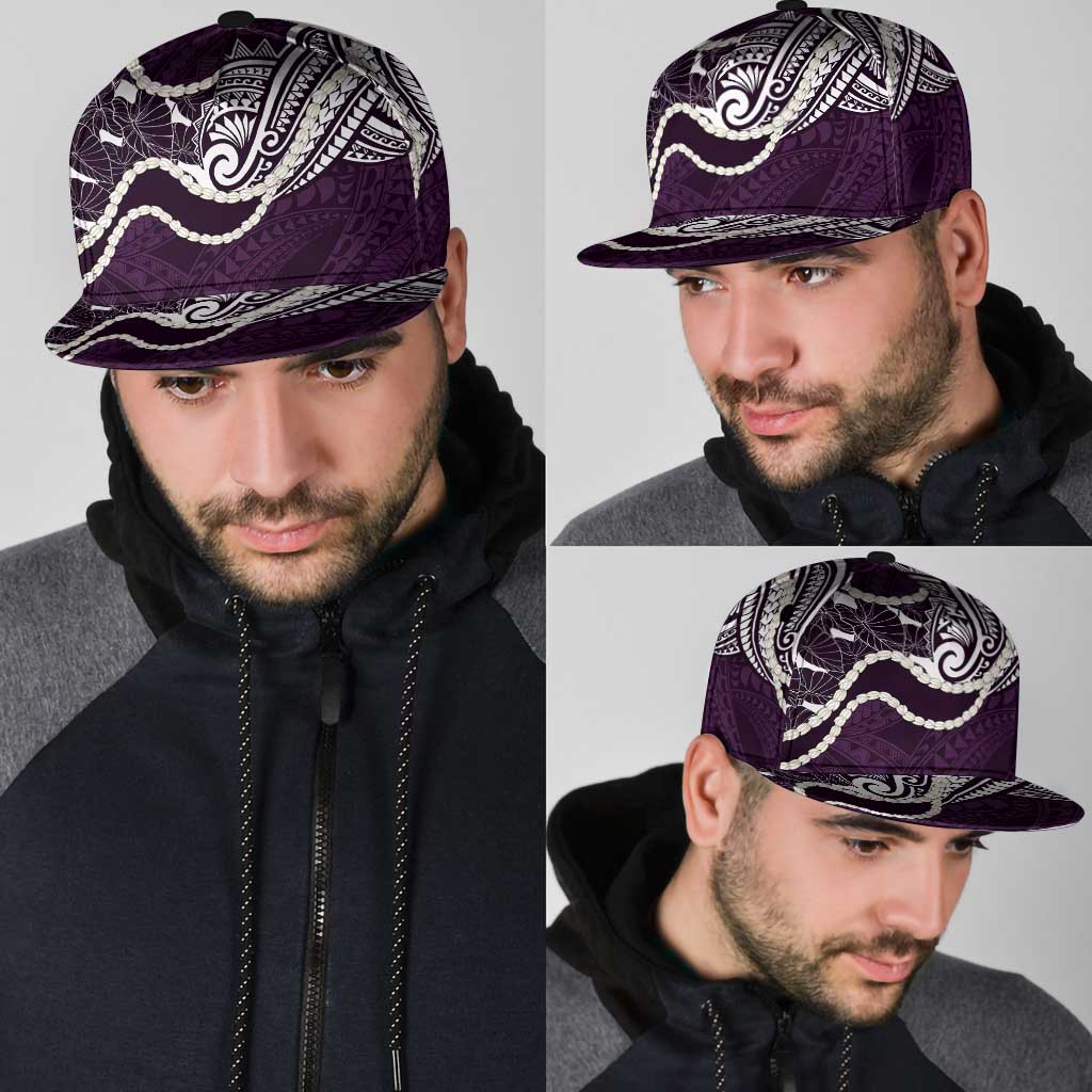 Aloha Hawaii Kalo Pikake Lei Snapback Cap Chest Tattoo Purple Hawaiian Pattern