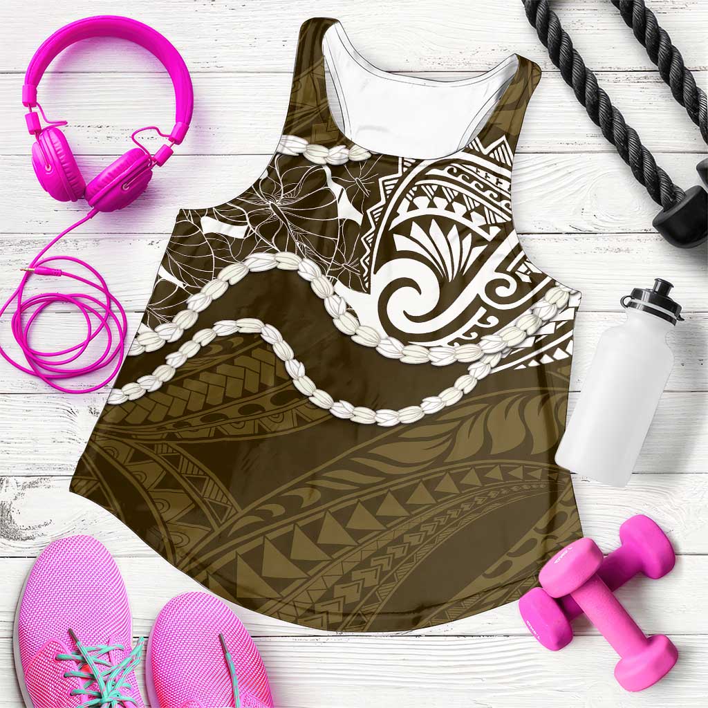 Aloha Hawaii Kalo Pikake Lei Women Racerback Tank Chest Tattoo Gold Hawaiian Pattern