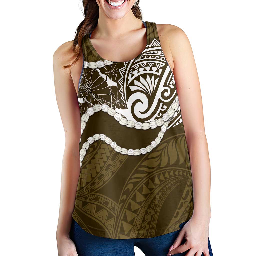 Aloha Hawaii Kalo Pikake Lei Women Racerback Tank Chest Tattoo Gold Hawaiian Pattern