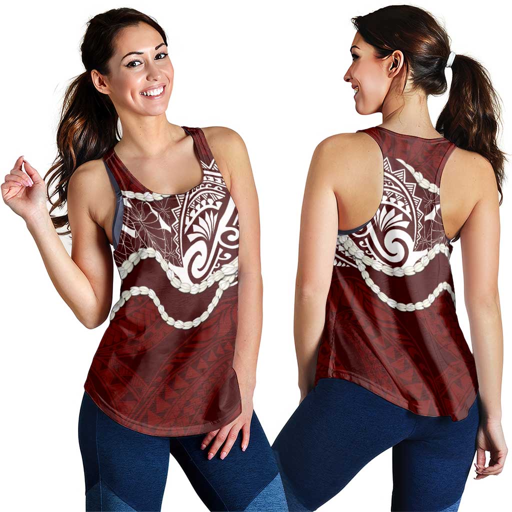 Aloha Hawaii Kalo Pikake Lei Women Racerback Tank Chest Tattoo Oxblood Hawaiian Pattern