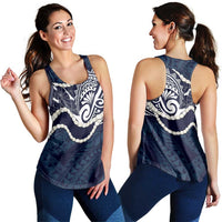 Aloha Hawaii Kalo Pikake Lei Women Racerback Tank Chest Tattoo Oxford Blue Hawaiian Pattern