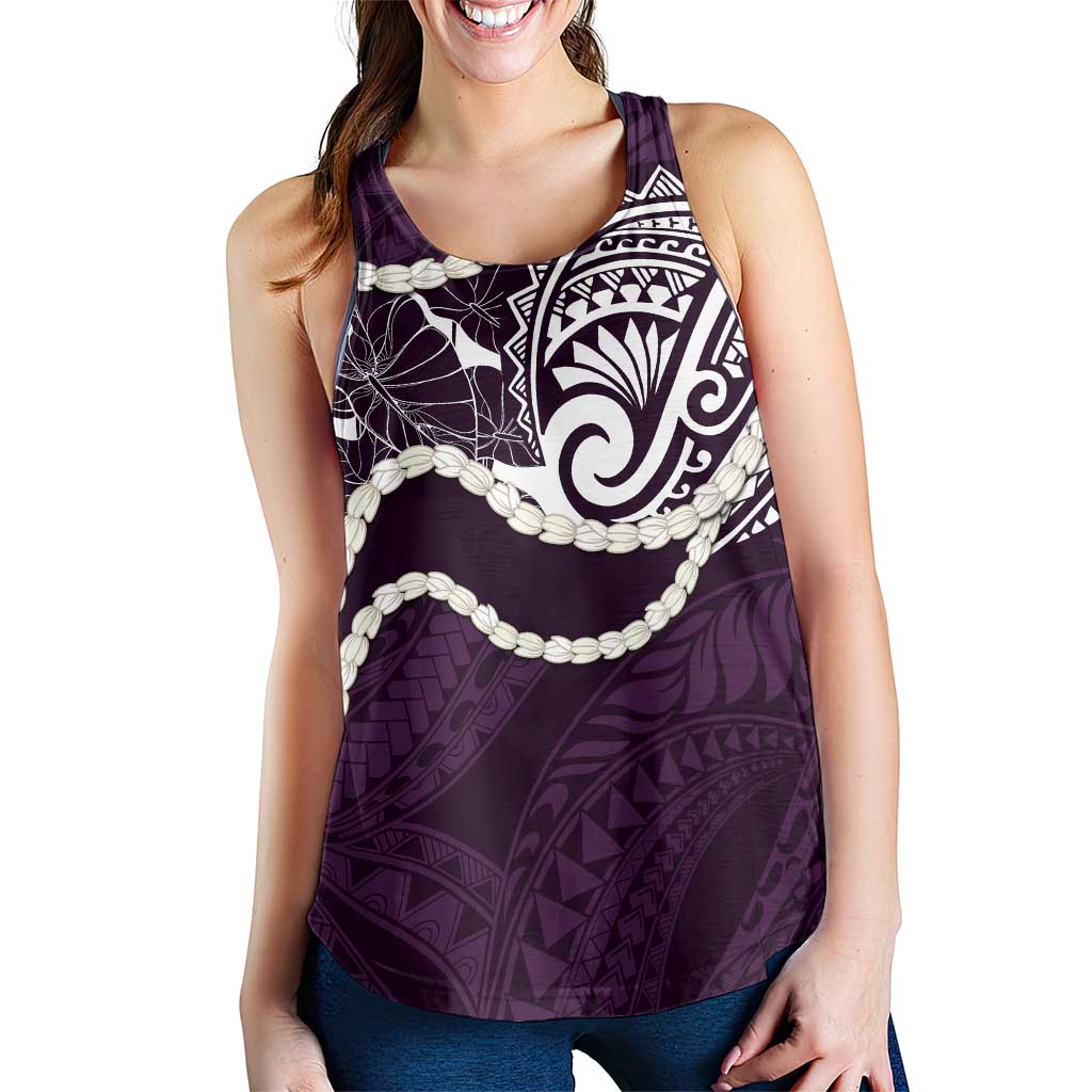 Aloha Hawaii Kalo Pikake Lei Women Racerback Tank Chest Tattoo Purple Hawaiian Pattern