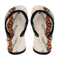 Aloha Hawaii Mikioi Lei Flip Flops Beige Tropical Flower Pattern - Polynesian Pride