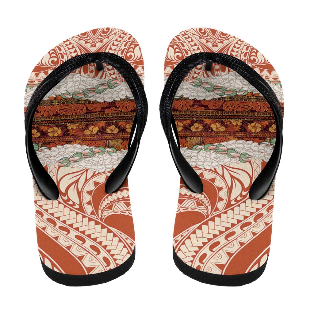 Aloha Hawaii Mikioi Lei Flip Flops Cattail Red Tropical Flower Pattern - Polynesian Pride