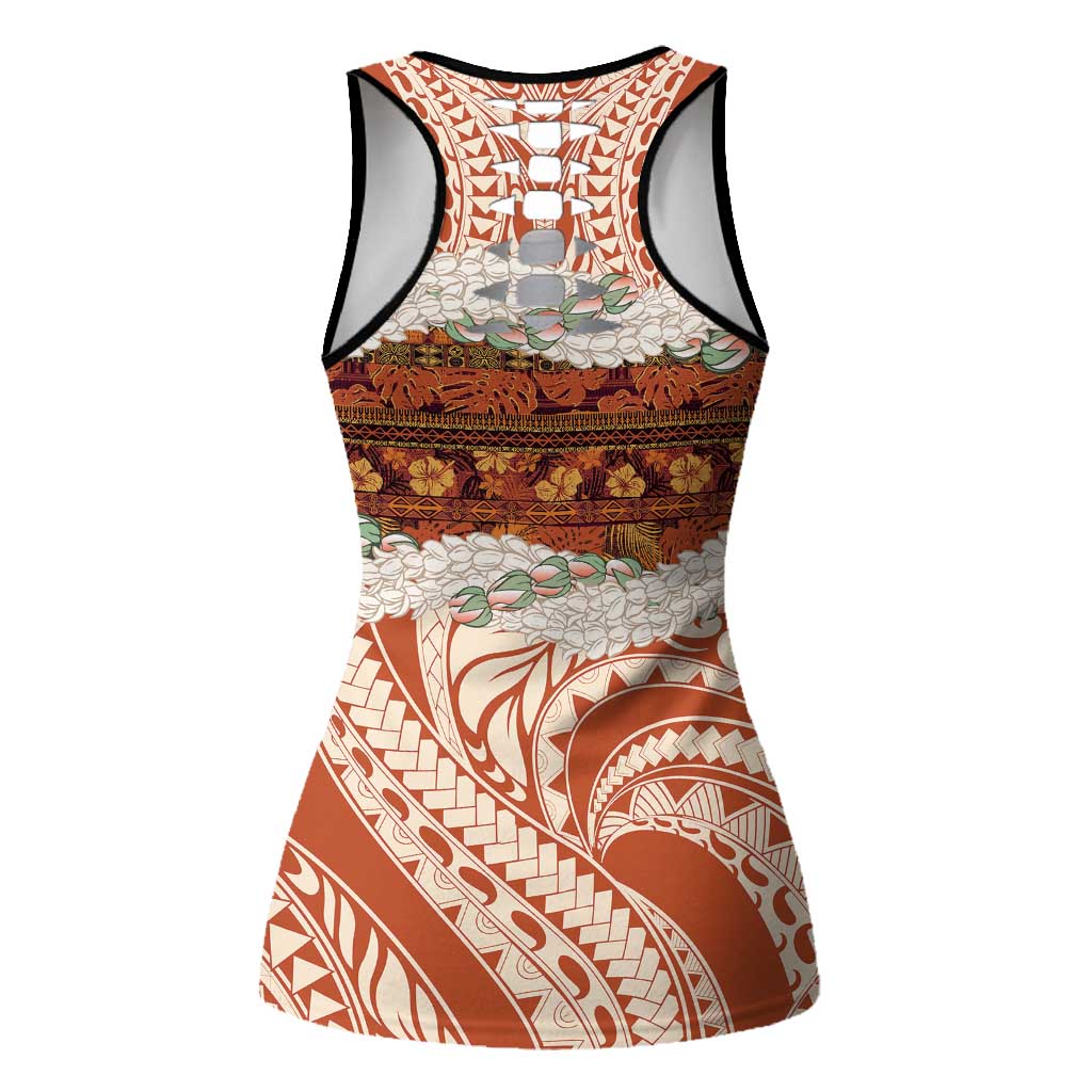 Aloha Hawaii Mikioi Lei Hollow Tank Top Cattail Red Tropical Flower Pattern LT14 - Polynesian Pride