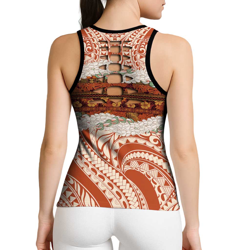 Aloha Hawaii Mikioi Lei Hollow Tank Top Cattail Red Tropical Flower Pattern LT14 - Polynesian Pride