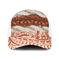Aloha Hawaii Mikioi Lei Mesh Trucker Cap Cattail Red Tropical Flower Pattern - Polynesian Pride