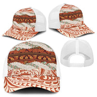 Aloha Hawaii Mikioi Lei Mesh Trucker Cap Cattail Red Tropical Flower Pattern - Polynesian Pride