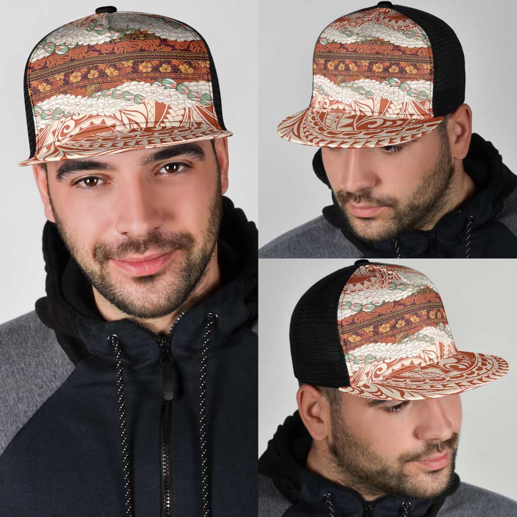 Aloha Hawaii Mikioi Lei Mesh Trucker Cap Cattail Red Tropical Flower Pattern - Polynesian Pride