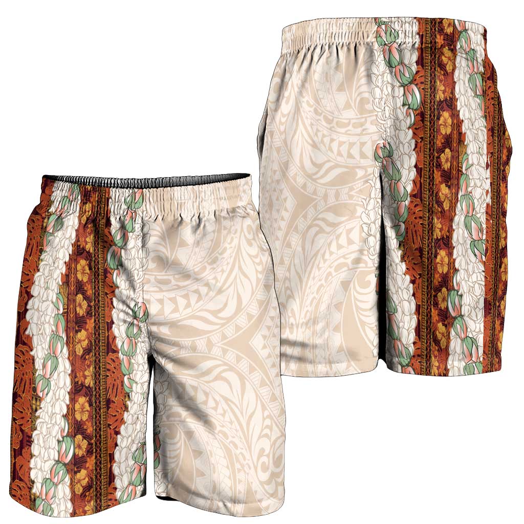 Aloha Hawaii Mikioi Lei Shorts for Men Beige Tropical Flower Pattern - Polynesian Pride