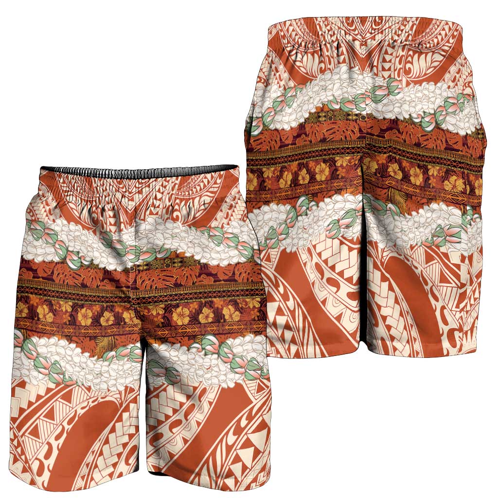 Aloha Hawaii Mikioi Lei Shorts for Men Cattail Red Tropical Flower Pattern - Polynesian Pride