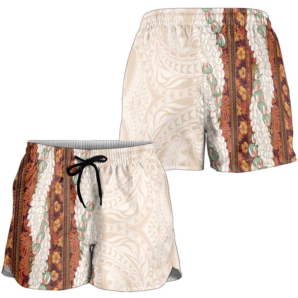 Aloha Hawaii Mikioi Lei Shorts for Women Beige Tropical Flower Pattern - Polynesian Pride