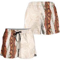 Aloha Hawaii Mikioi Lei Shorts for Women Beige Tropical Flower Pattern - Polynesian Pride