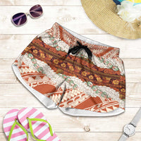 Aloha Hawaii Mikioi Lei Shorts for Women Cattail Red Tropical Flower Pattern - Polynesian Pride