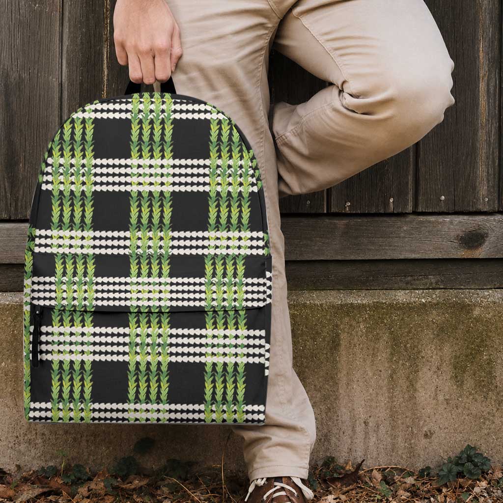 Aloha Hawaii Pakalana Pikake Lei Backpack Palaka Inspired Hawaiian-plaid Black