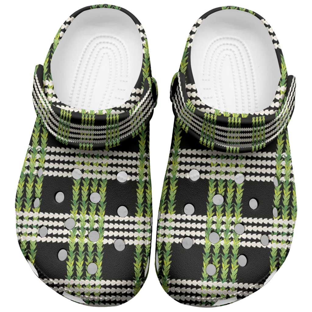 Aloha Hawaii Pakalana Pikake Lei Clogs Shoes Palaka Inspired Hawaiian-plaid Black