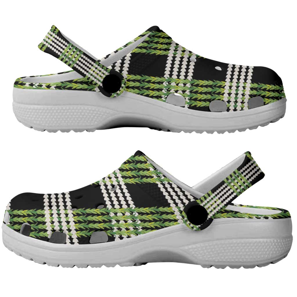 Aloha Hawaii Pakalana Pikake Lei Clogs Shoes Palaka Inspired Hawaiian-plaid Black
