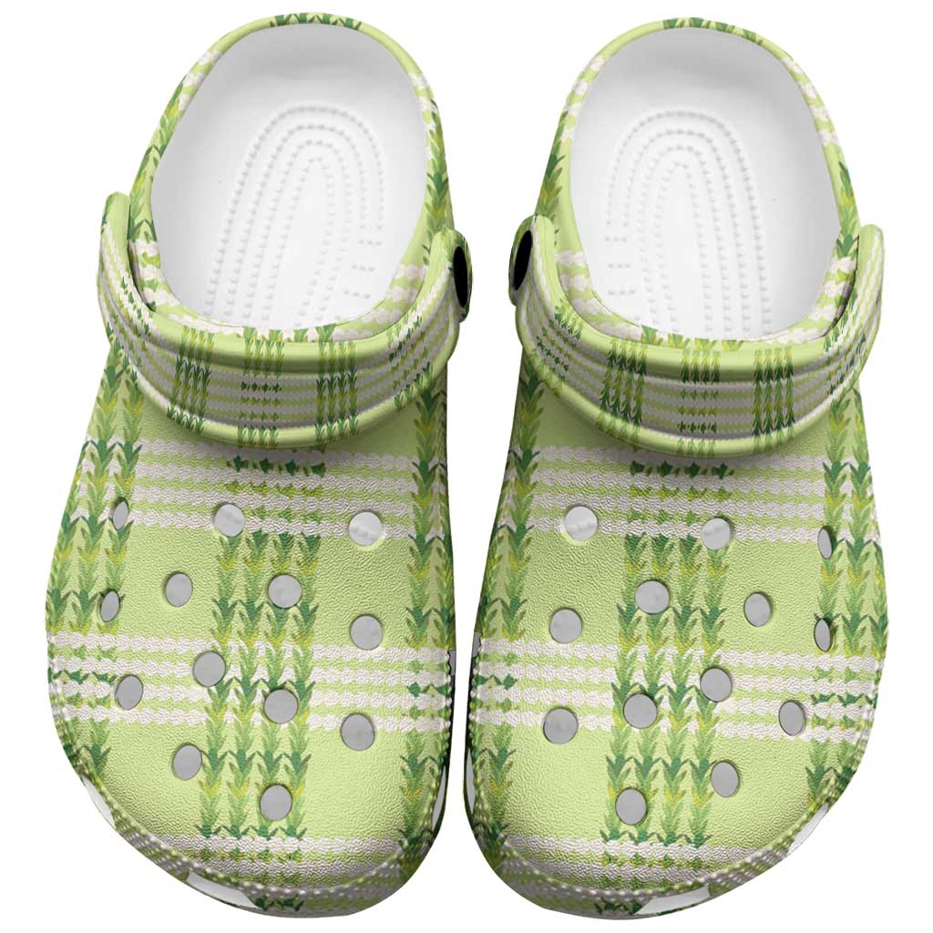 Aloha Hawaii Pakalana Pikake Lei Clogs Shoes Palaka Inspired Hawaiian-plaid Pastel Green