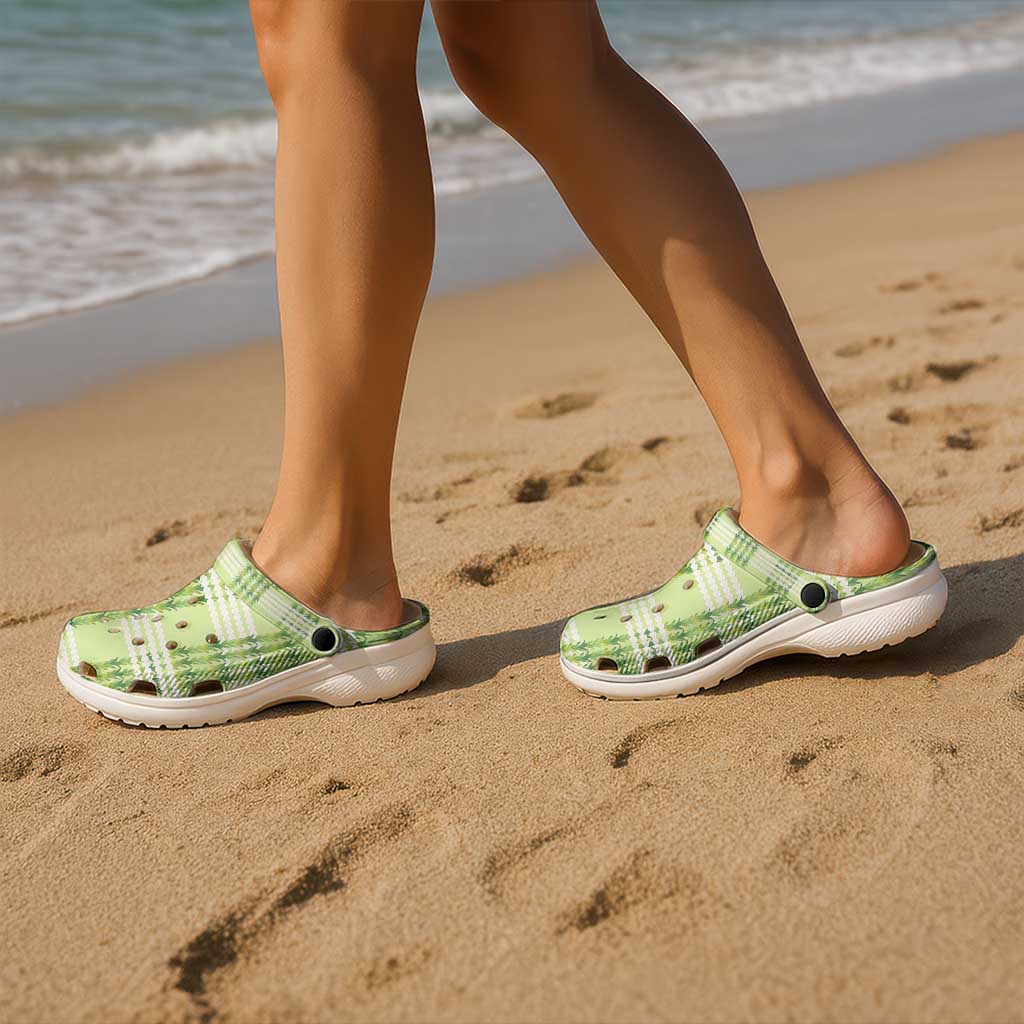Aloha Hawaii Pakalana Pikake Lei Clogs Shoes Palaka Inspired Hawaiian-plaid Pastel Green