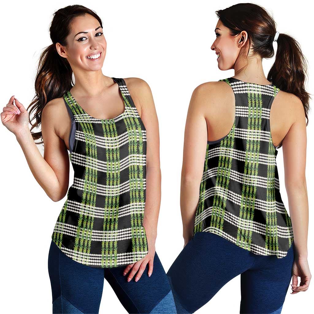 Aloha Hawaii Pakalana Pikake Lei Women Racerback Tank Palaka Inspired Hawaiian-plaid Black