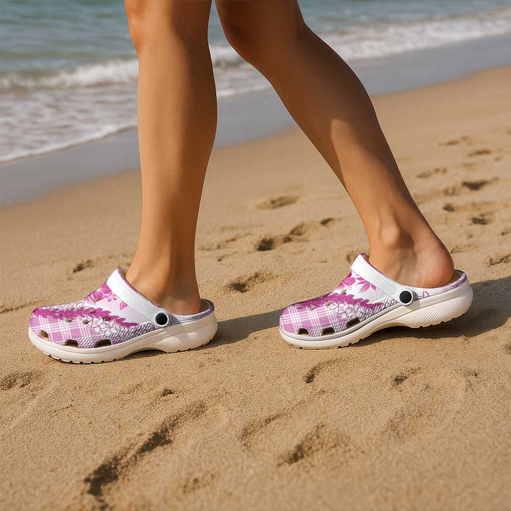 Aloha Hawaii Palaka Clogs Shoes Pink Plumeria Lei LT05 - Polynesian Pride