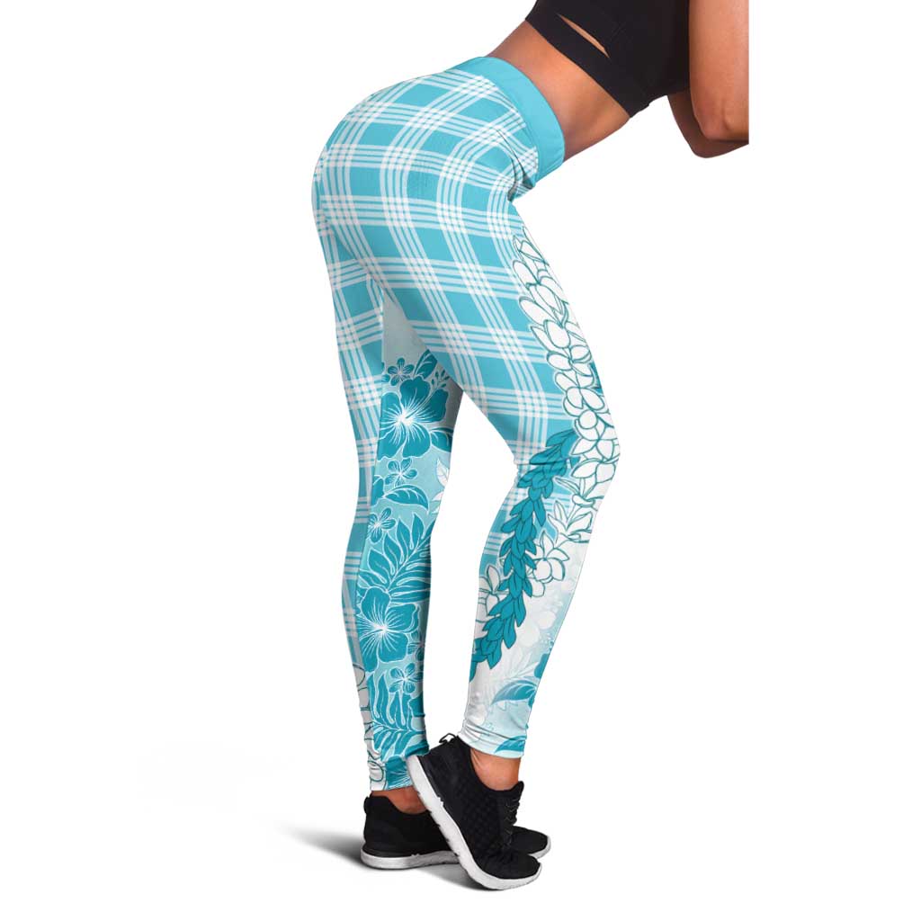 Aloha Hawaii Palaka Leggings Blue Plumeria Lei