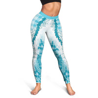 Aloha Hawaii Palaka Leggings Blue Plumeria Lei