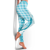 Aloha Hawaii Palaka Leggings Blue Plumeria Lei