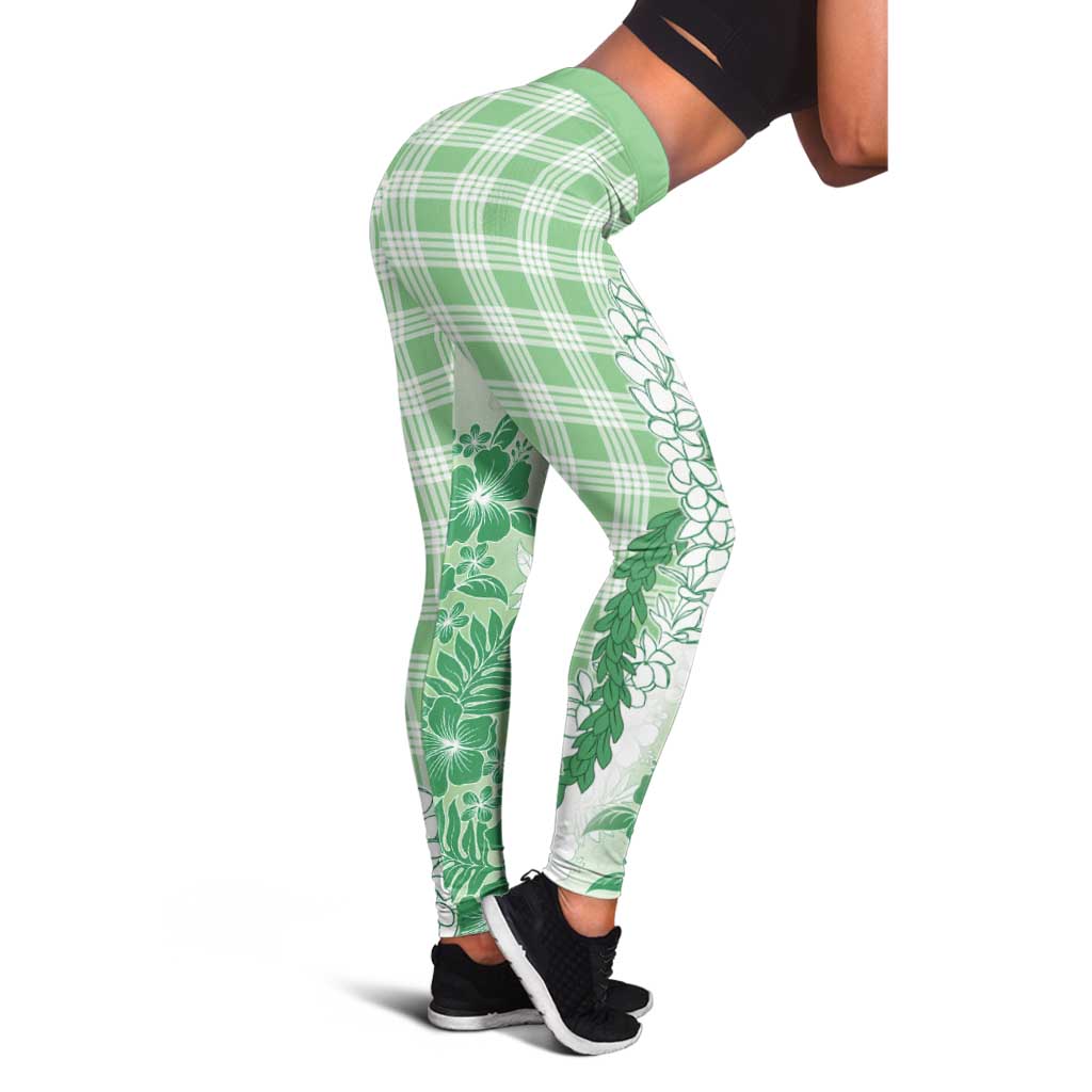 Aloha Hawaii Palaka Leggings Green Plumeria Lei