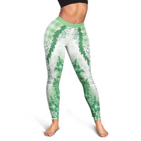 Aloha Hawaii Palaka Leggings Green Plumeria Lei