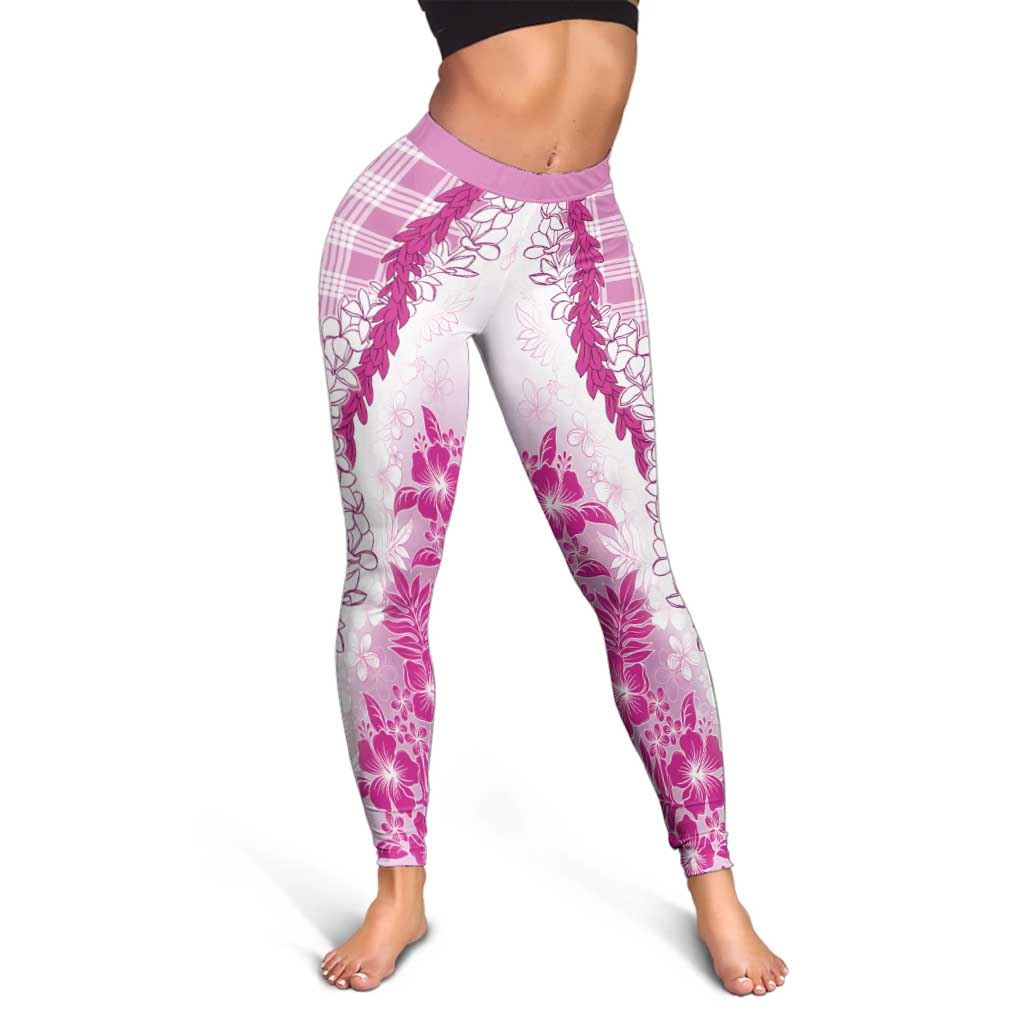 Aloha Hawaii Palaka Leggings Pink Plumeria Lei