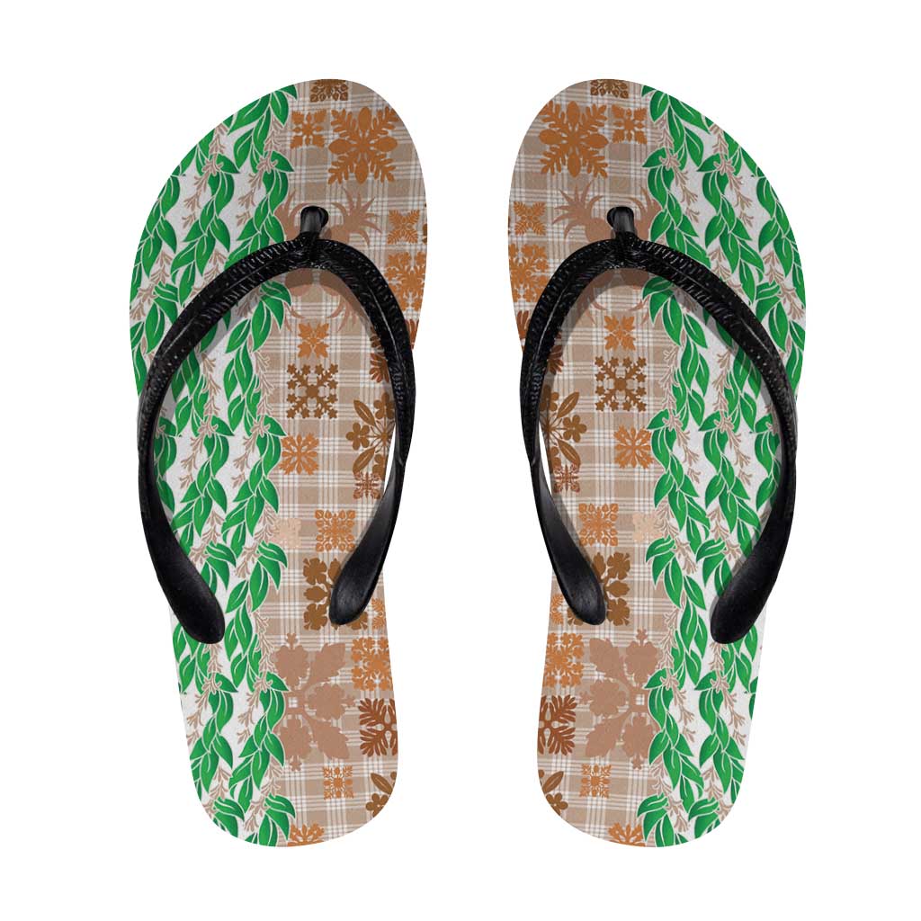 Aloha Hawaii Palaka Tuberose Lei Flip Flops Hawaiian Quilt Seamless Style - Polynesian Pride