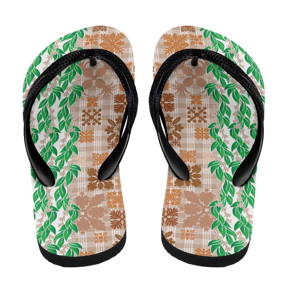Aloha Hawaii Palaka Tuberose Lei Flip Flops Hawaiian Quilt Seamless Style - Polynesian Pride