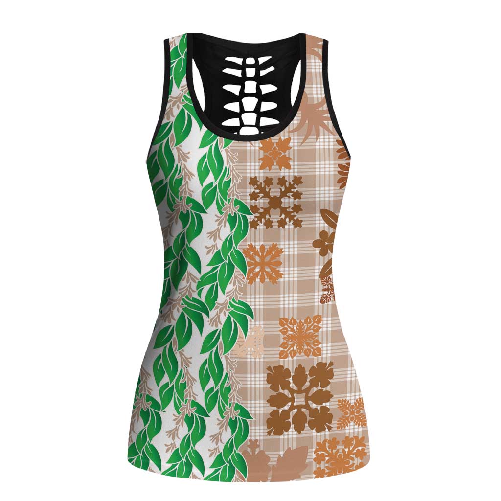 Aloha Hawaii Palaka Tuberose Lei Hollow Tank Top Hawaiian Quilt Seamless Style - Polynesian Pride