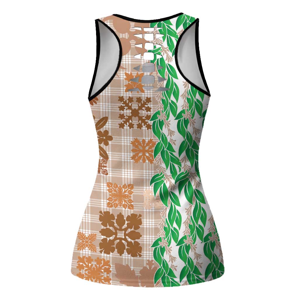 Aloha Hawaii Palaka Tuberose Lei Hollow Tank Top Hawaiian Quilt Seamless Style - Polynesian Pride