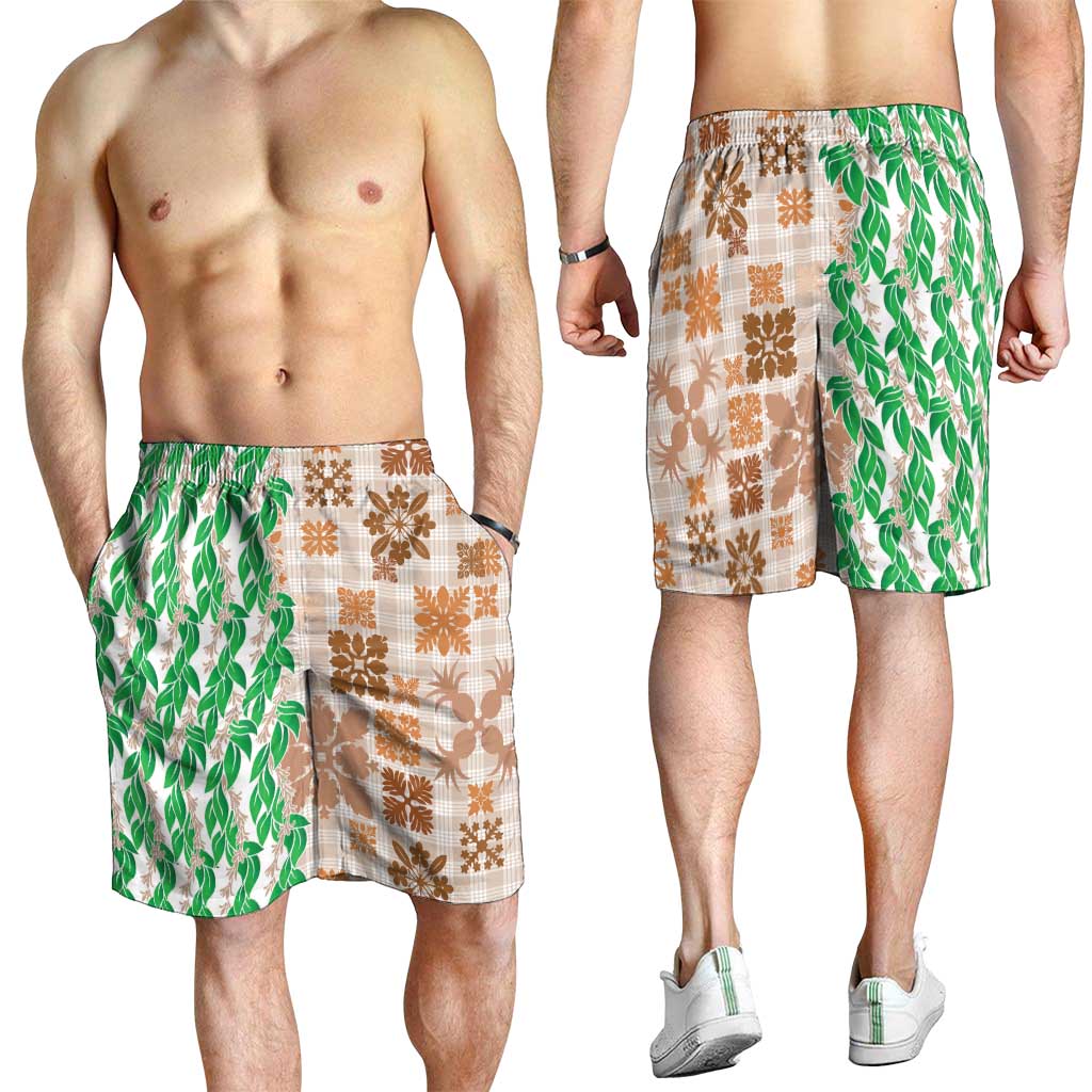 Aloha Hawaii Palaka Tuberose Lei Shorts for Men Hawaiian Quilt Seamless Style - Polynesian Pride