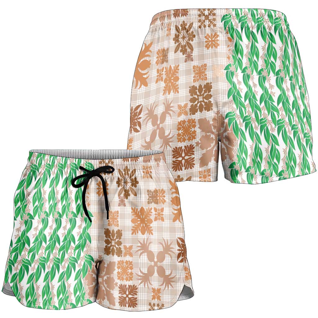 Aloha Hawaii Palaka Tuberose Lei Shorts for Women Hawaiian Quilt Seamless Style - Polynesian Pride
