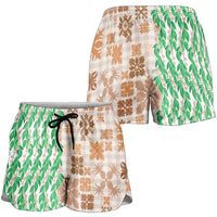 Aloha Hawaii Palaka Tuberose Lei Shorts for Women Hawaiian Quilt Seamless Style - Polynesian Pride